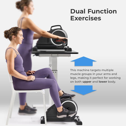 Sunny Health & Fitness Smart Motorized 2-in-1 Pedal Exerciser, Indoor Compact Under-Desk Mini Bike for Low-Impact Cardio Workout and Physical Therapy, Free SunnyFit Training App Connection