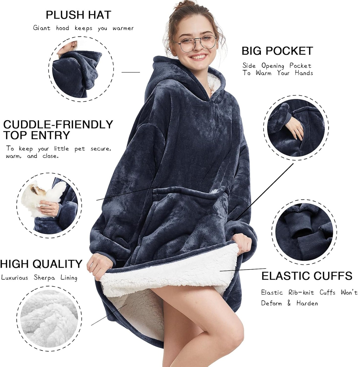 Aemilas Wearable Blanket Hoodie - Warm Sherpa Blanket Sweatshirt as Gifts for Adult Women Mom Men, One Size Fits All