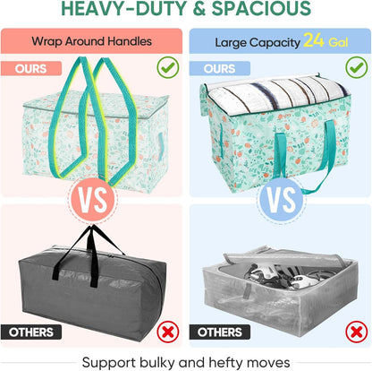 BALEINE Oversized Moving Bags with Reinforced Handles, Heavy-Duty Storage Tote for Clothes, Moving Supplies (Clear)
