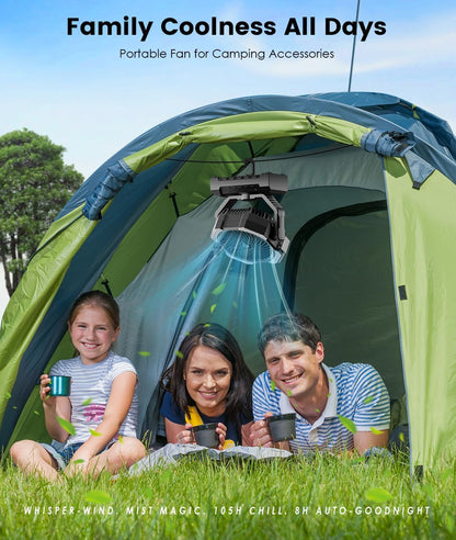 Camping Misting Fan, 24000mAh Portable Battery Powered Fan with Mist, Light