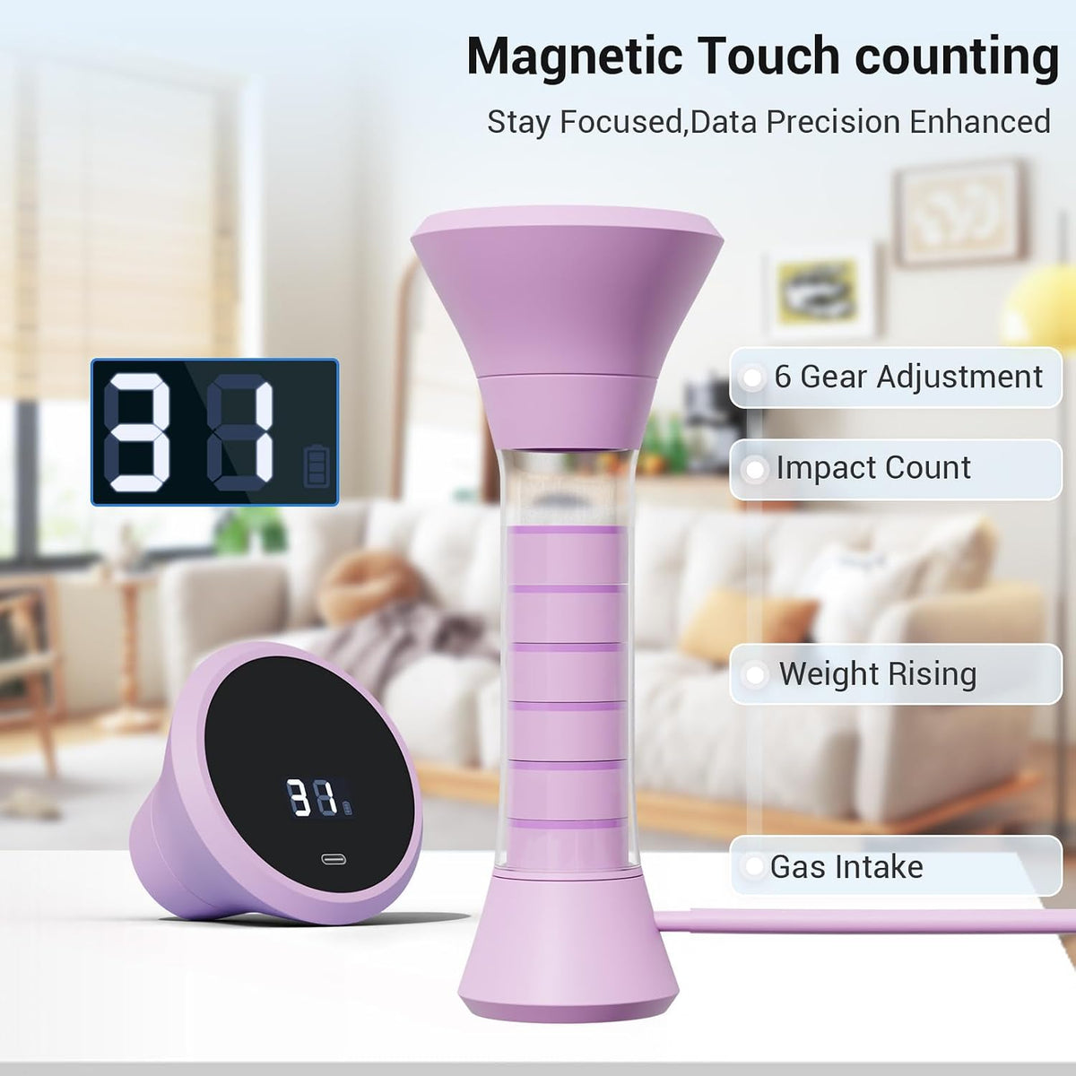 Deep Breathing Trainer, Adult Abdominal Weight Loss Trainer, Easy to Use and Clean, Breathing Dumbbell with 5-Speed Adjustable Type-C Charging Model (Purple)