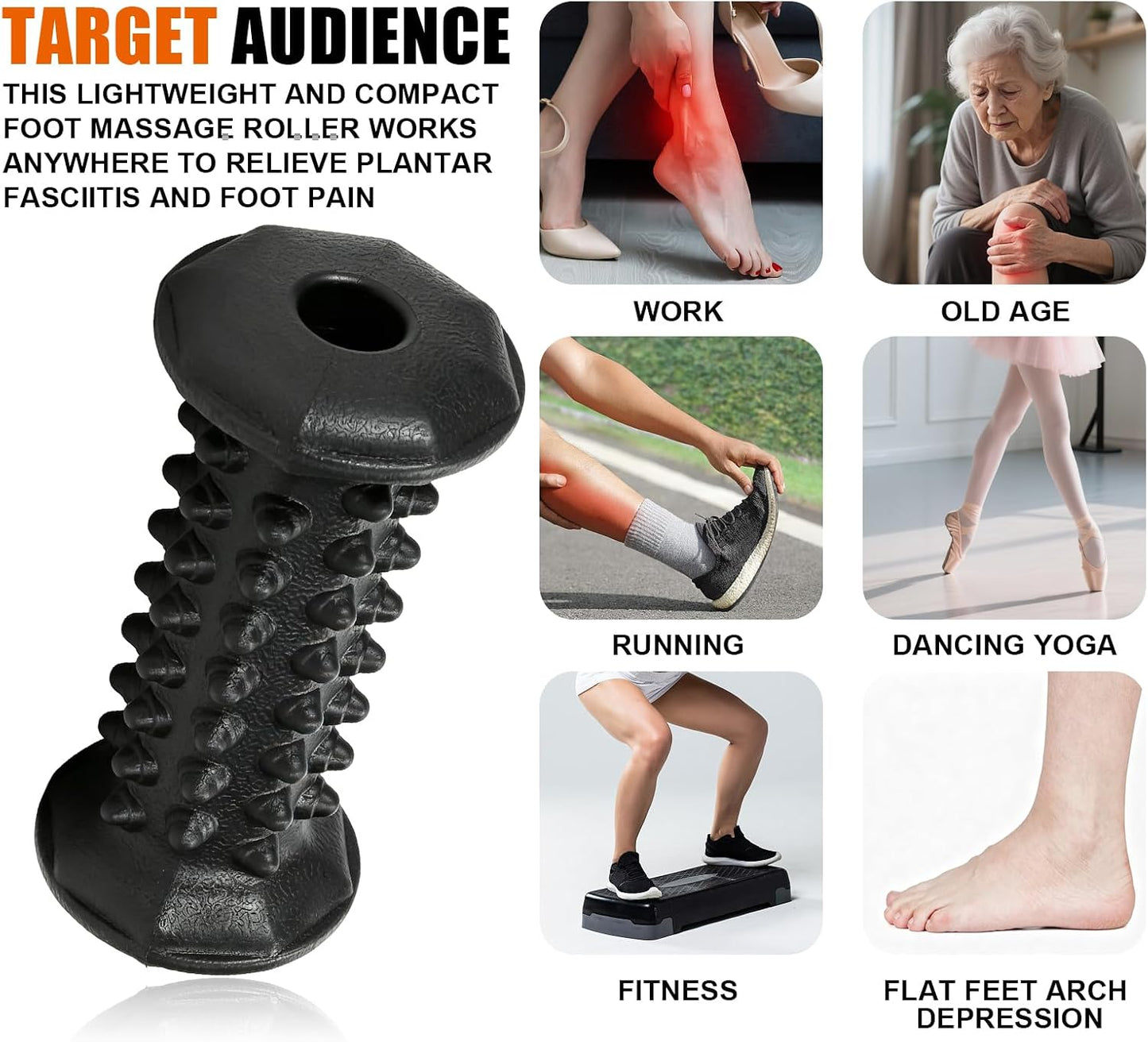 Foot Massager Roller for Plantar Fasciitis, Portable Reflexology Tool | Deep tissue massage for feet, calf, arch and heel pain. for plantar fasciitis relief, home, office and travel use
