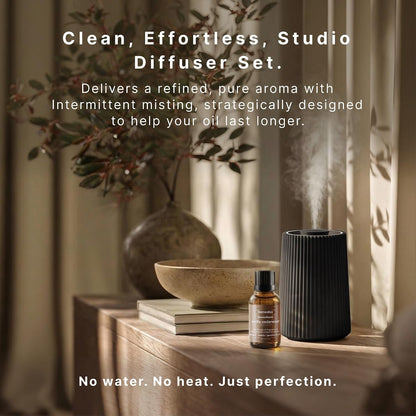 Homedics Waterless Essential Oil Diffuser with 15ml Vanilla Cedarwood Fragrance Oil. SereneScent Cordless Cold Air Scent Diffuser Starter Kit with Ambient Light, Studio 671 (White)