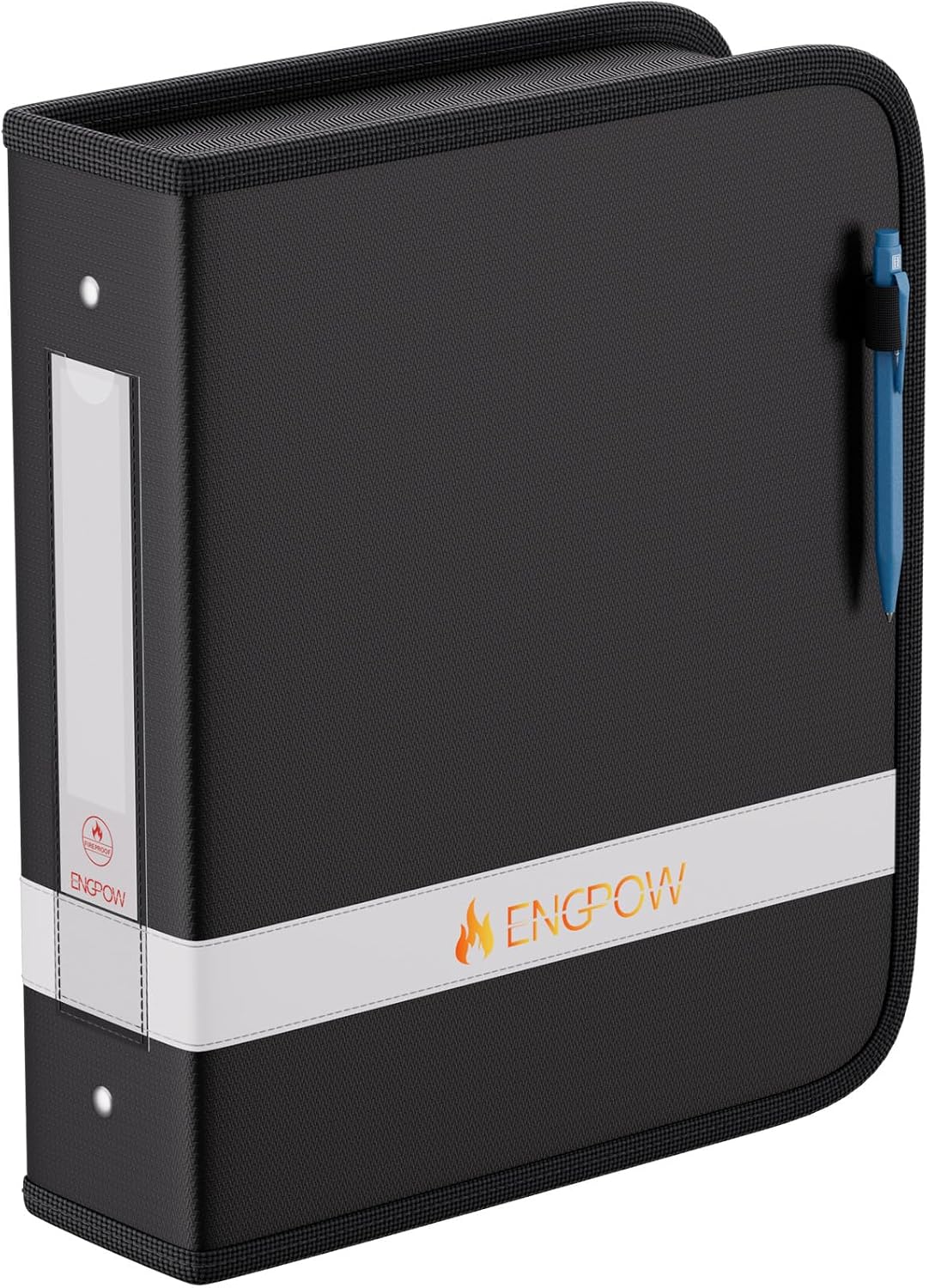ENGPOW 3 Ring Binder,Fireproof 3 Inch D Ring Binder with Zipper,Holds 750 Sheets,Non-Stick,PVC-Free,Compatible with Clear Sheet Protectors,Portable School Office Home Safe Storage for Paper,Black