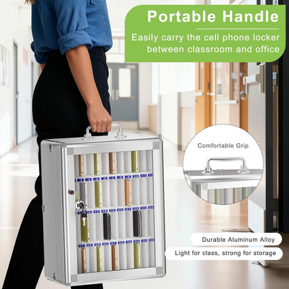 Loghot Aluminum Alloy Pocket Chart Cell Phones Storage Cabinet for Cell Phones, Wall-Mounted Cell Phone Locker Phone Holder with Lock for Classroom, Office, Can be Carried by Hand (36 Slots)