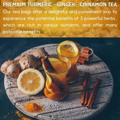 Premium Turmeric Ginger Cinnamon Tea Bags, Natural Pure Turmeric Blend Herbal Tea for digestive and immune support, Sugar-free, 50 Teabags/3.53oz