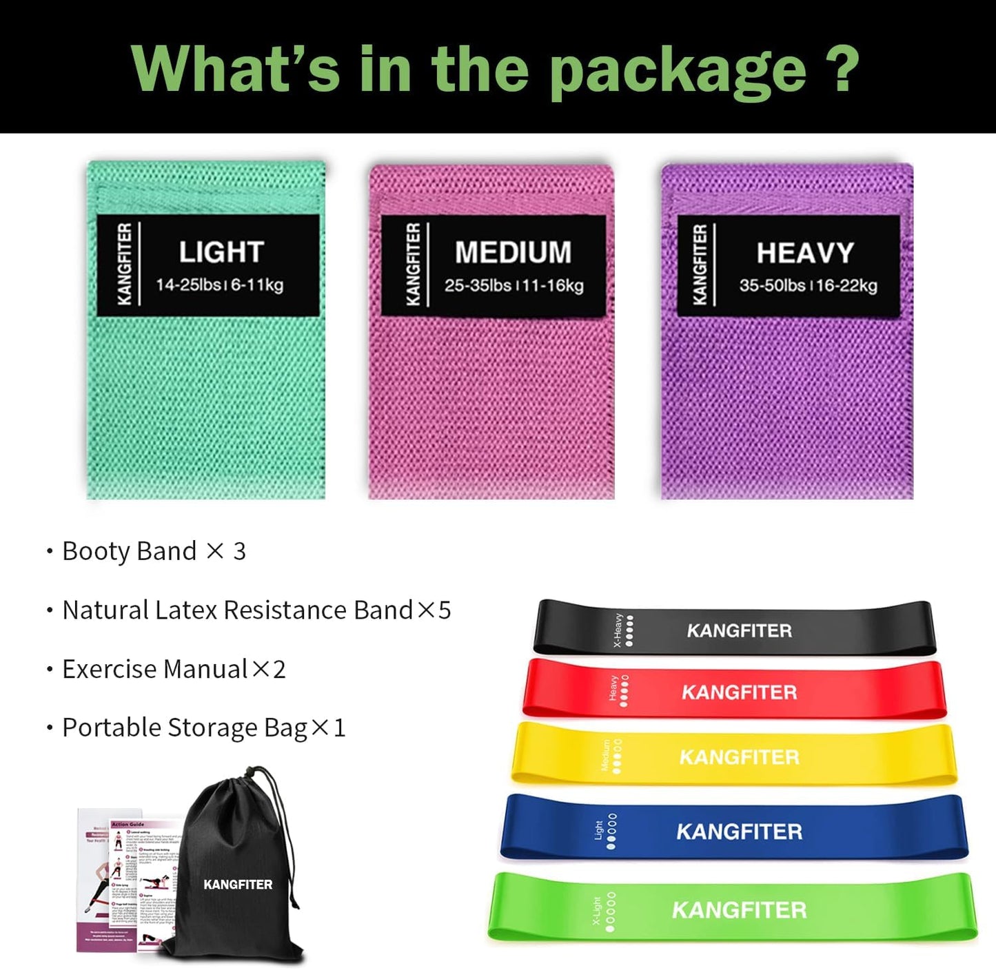 KANGFITER Non-Slip Fabric Resistance Bands for Working Out, Loop Exercise Bands for Booty Leg, Butt, Glute, Stretch Workout Bands for Women & Men, Hip Elastic Bands for Home Gym Fitness, Yoga, Pilates