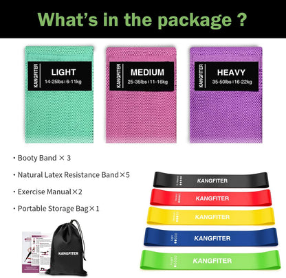 KANGFITER Non-Slip Fabric Resistance Bands for Working Out 3 Levels