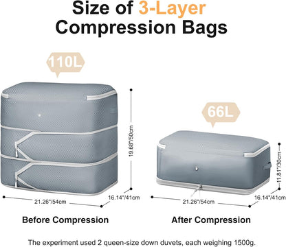 Comforter Storage Bag - Large Capacity Blanket Storage Bags 3-Layer Ultra Space Saving Self Compression Organizer, Washable Compression Bags for Storage Comforter Blanket, Beige