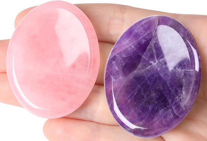 2PCS Worry Stone for Anxiety Tigers Eye Amethyst Healing Crystals Hand Thumb Stones Pocket Gemstones Meditation Accessories Oval Crystal Natural Relax Palm Stone Anxiety Relief Items Stocking Stuffers