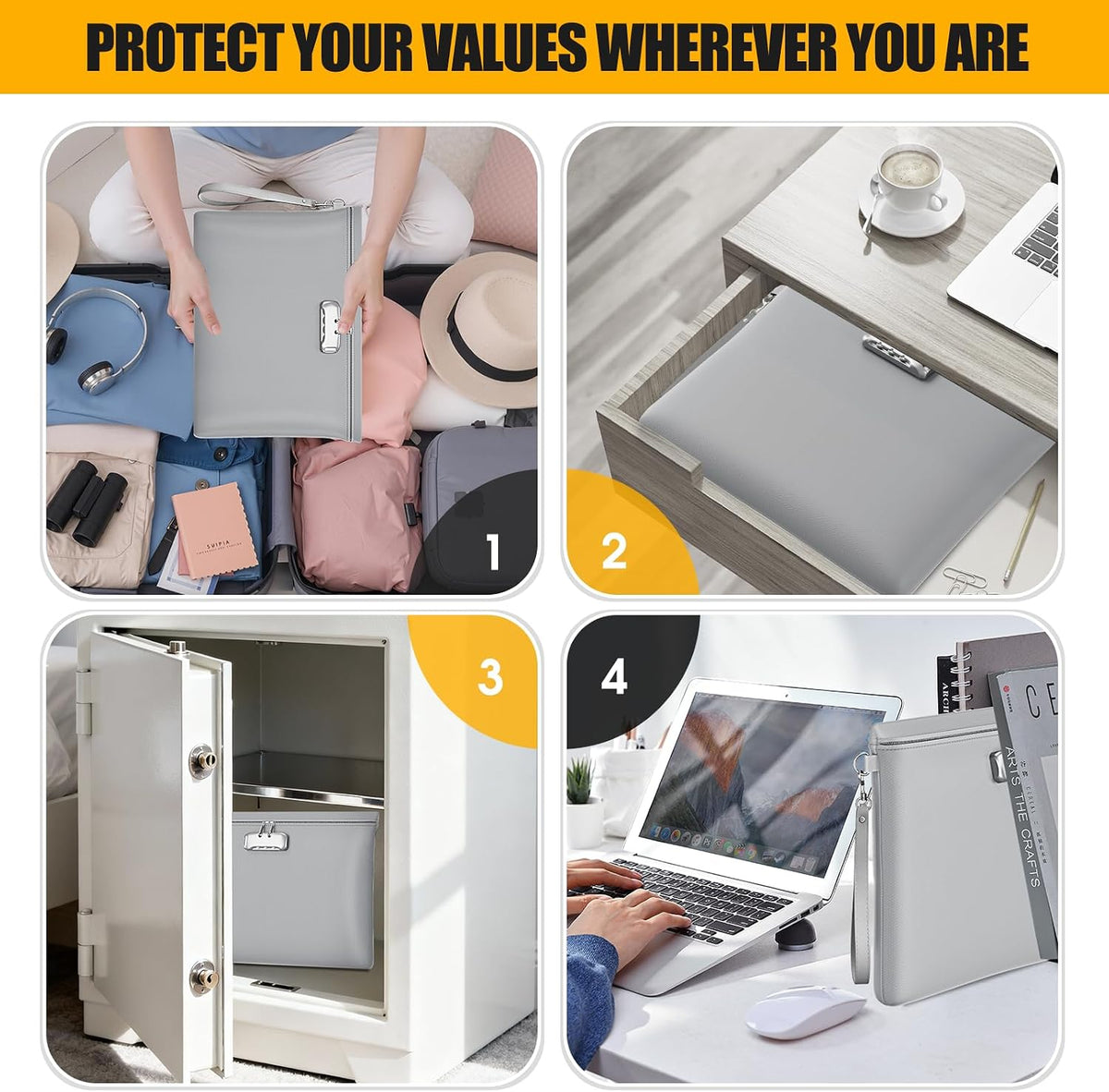 Fireproof Document Bag with Lock,Waterproof Money Pouch,14.3"x10.2"