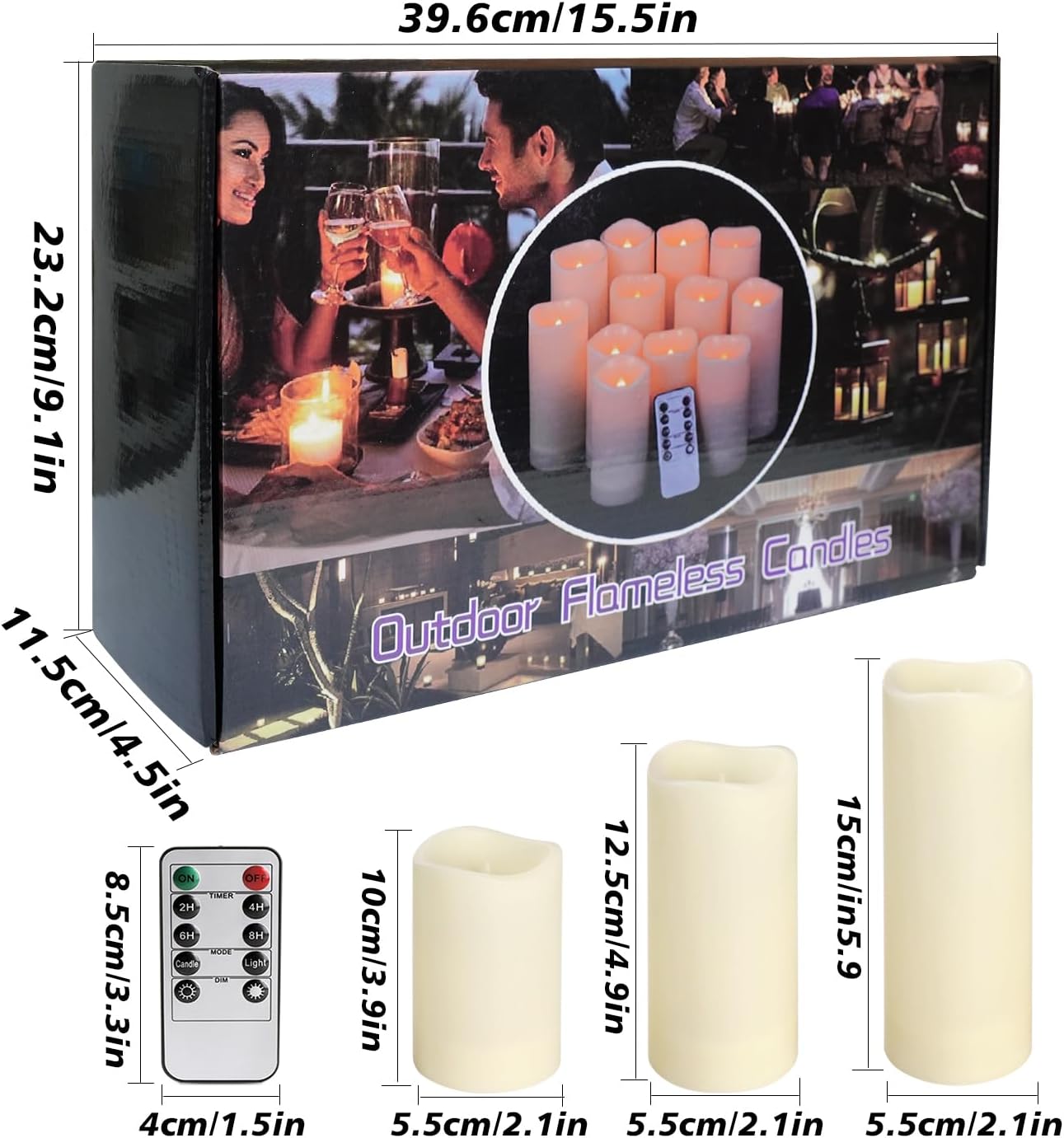 24 Pcs LED Flameless Candles with Remote, 3D Flickering Flame & LED String Lights, Acrylic Clear Cylinder, Timer Function, Romantic Ambience for Home Decor, Party, Wedding (Ivory).