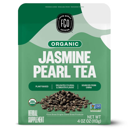 FGO Organic Jasmine Pearl Green Tea, 4oz, Loose Leaf - 50 cups