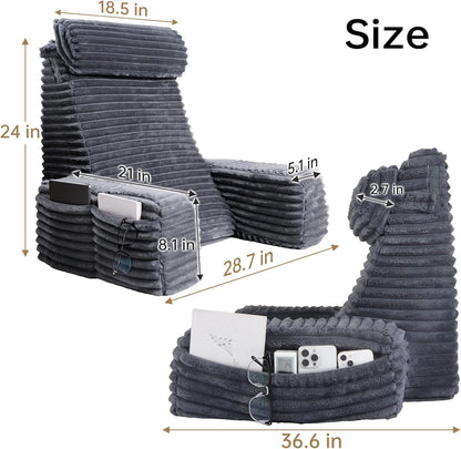 ENITYA 22" XL Back Pillow for Bed Sitting Up, Reading Pillow with Armrests & Big Pockets, Soft Back Support Chair, Ideal for Watching TV, Gaming, Nursing, Resting, Post Surgery, Dark Grey