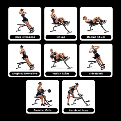 Sunny Health & Fitness Multi-Function Roman Chair with Dip Station & Sit-Up Bench, Adjustable Heavy-Duty Strength Training Equipment for Glutes, Core & Lower Body Workouts, Hyperextension Machine for Home Gym