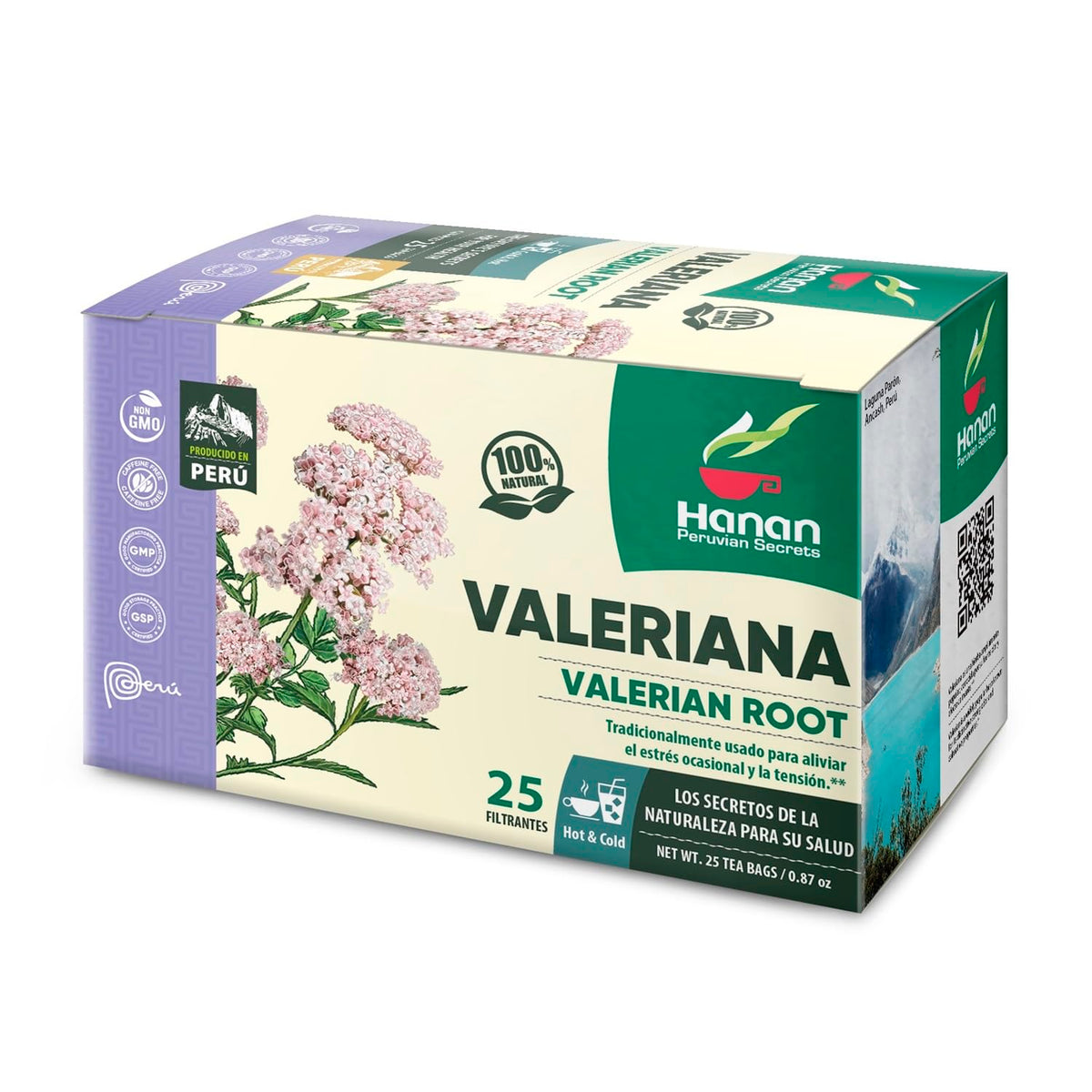 Hanan Peruvian Secrets Valeriana Herbal Tea | 100% Natural Valerian Root | 25 Tea Bags | Naturally Aids in Relieving Occasional Stress, Tension | Safely Promotes Sleep and Relaxation