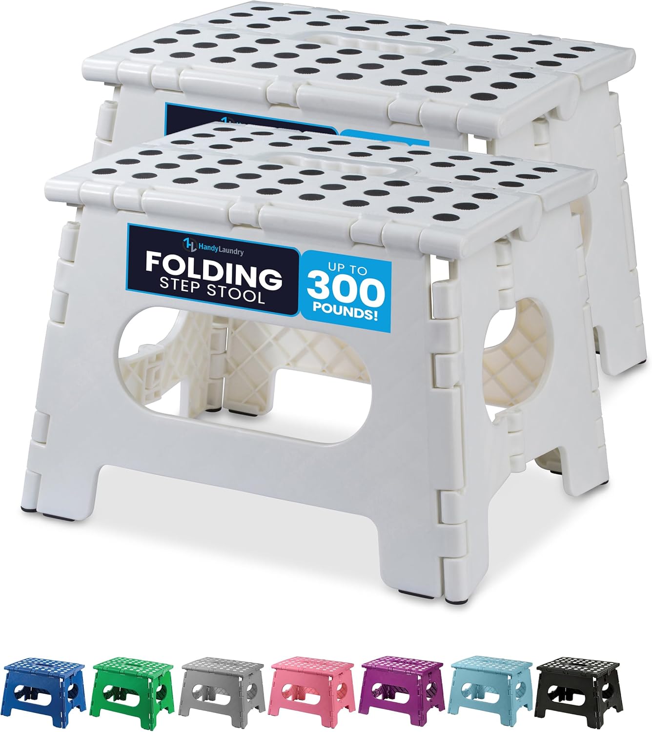Handy Laundry Folding Step Stool - Sturdy Enough Collapsible Stool to Support Adults - Opens Easy with One Flip - Great for Kitchen, Bathroom or Bedroom (Black - 9 Inch)