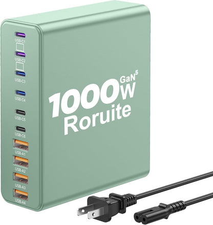 1000W USB C Charging Station, 120W PD GaN5 Super Fast USB C Charger Block