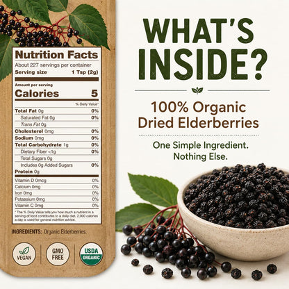 Nature's Greatest Foods Organic Dried Elderberries, Non-GMO, 1lb Bag