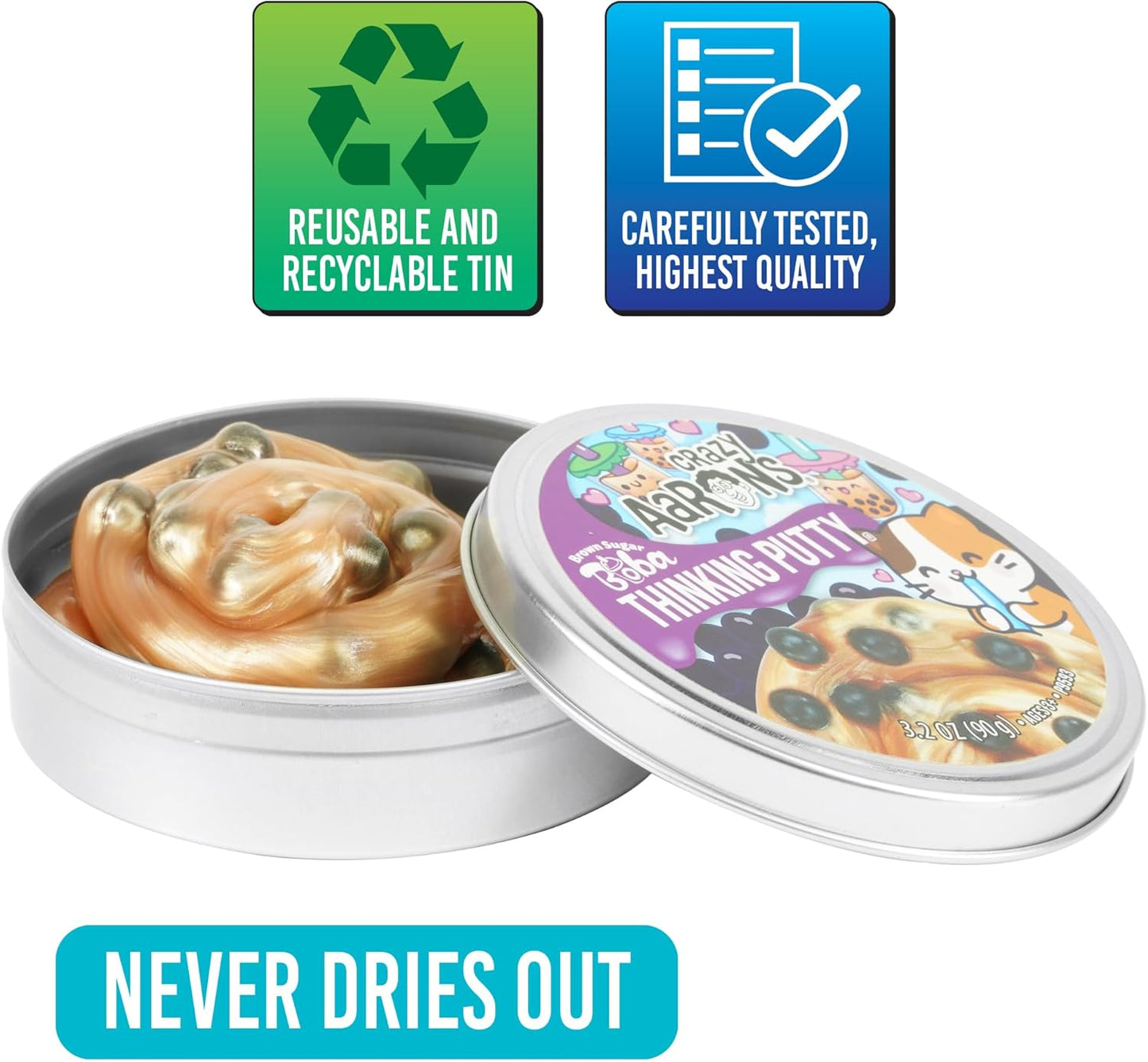 Crazy Aaron's Thinking Putty® - Brown Sugar Boba - Sensory Putty for Kids and Grown ups in a 4" Tin - Creative and Endless Fun, Stress Relief Therapy Toys, Never Dries Out - Made in USA