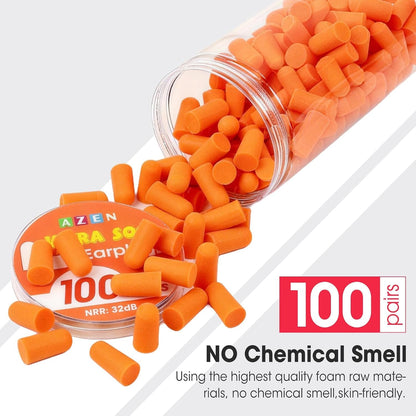 AZEN 100 Pairs Ear Plugs Bulk, NRR 32dB Soft Foam Ear Plugs for Sleeping Noise Cancelling, Earplugs for Concerts Shooting Swimming Noise Reduction (Lake Blue)