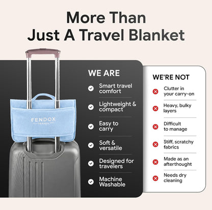2-in-1 Travel Blanket and Pillow – Lightweight, Compact, Ultra Soft, Machine Washable – Handle, Luggage Sleeve, Backpack Clip – for Travel Airplane, Car, Office (Gray)
