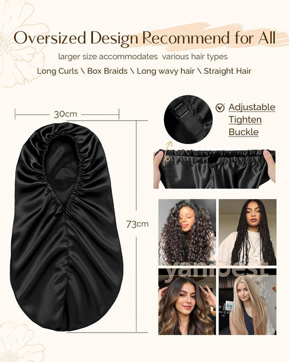 YANIBEST Satin Sleep Bonnet for Natural Hair - Extra Double Layer Long Adjustable Silk Hair Bonnet for Braids, Locs, Curls - Women’s Night Hair Protection Cap