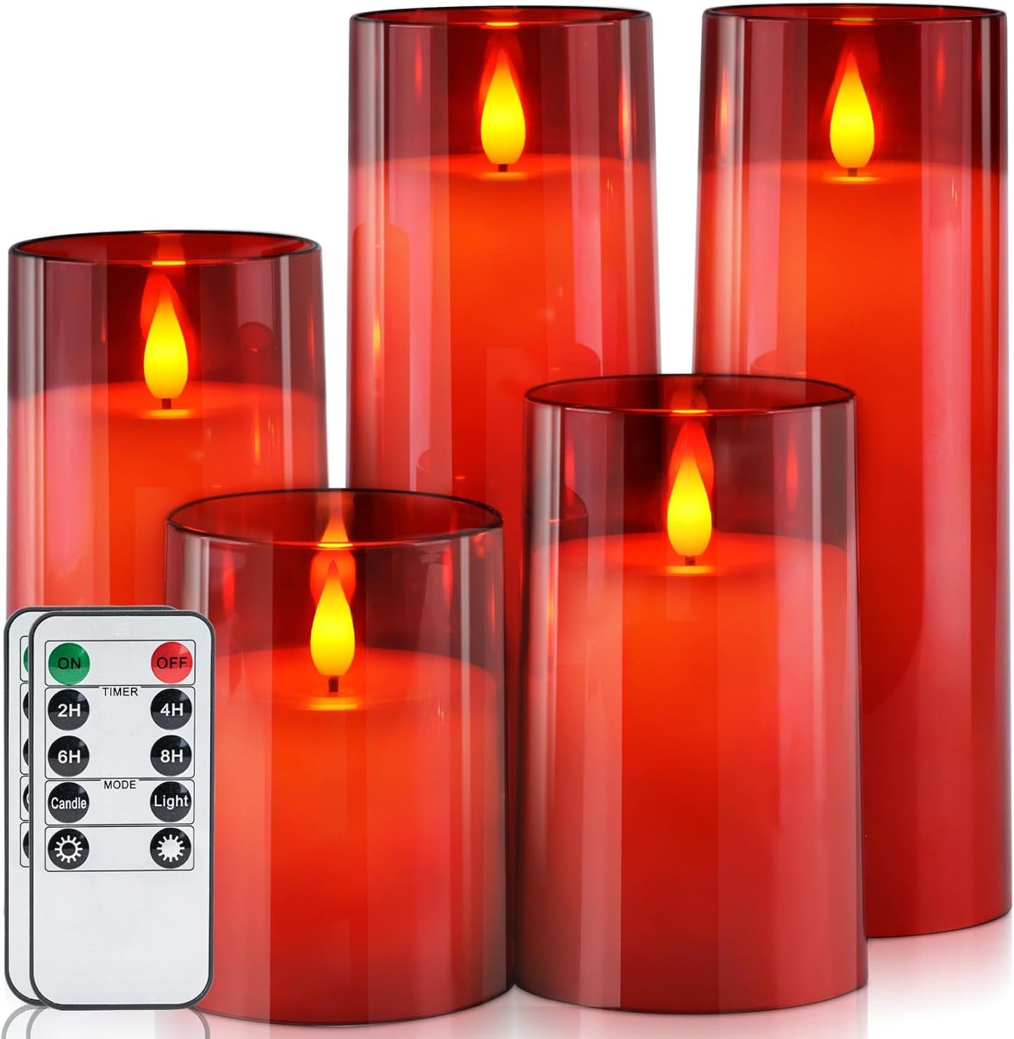 Homemory Gray Flickering Flameless Candles, Battery Operated Acrylic LED Pillar Candles with Remote Control and Timer, Halloween Decor, Set of 5