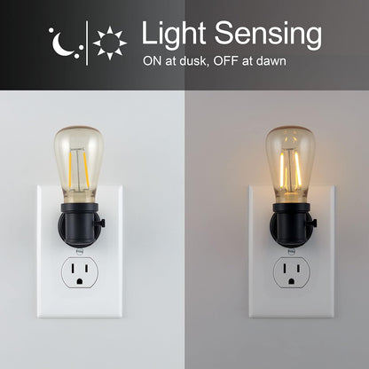 GE Vintage LED Edison Night Lights Plug Into Wall, 2-Pack, Dusk to Dawn Auto Sensor, Warm White, Adjustable Brightness Plug in Nightlight with Manual On/Off/High/Low Switch, Perfect for Adults