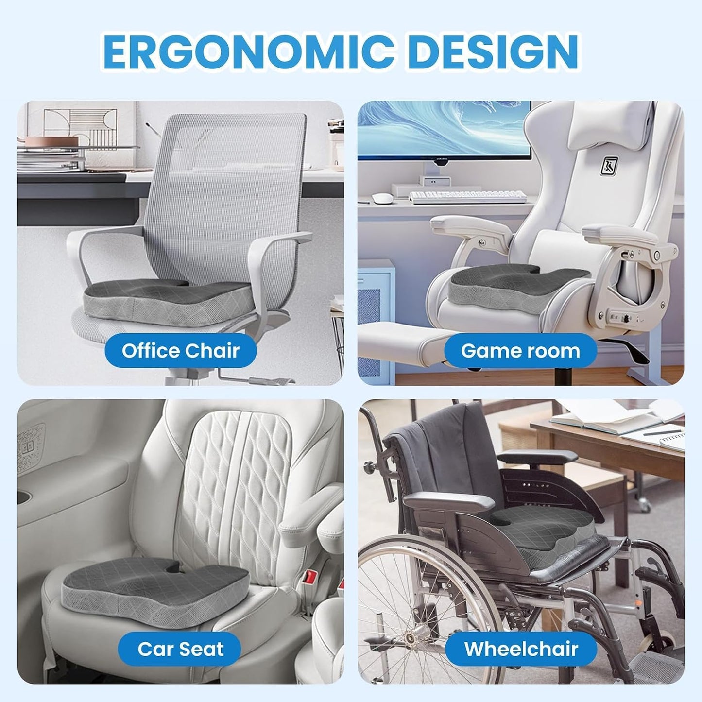 TushGuard Seat Cushion - Memory Foam Sitting Pillow for Office Chair, Car Seat, Airplane, Bleacher - Sciatica & Hip & Coccyx Pain Relief Desk Chair Cushion for Long Sitting Office Workers, Car Drivers