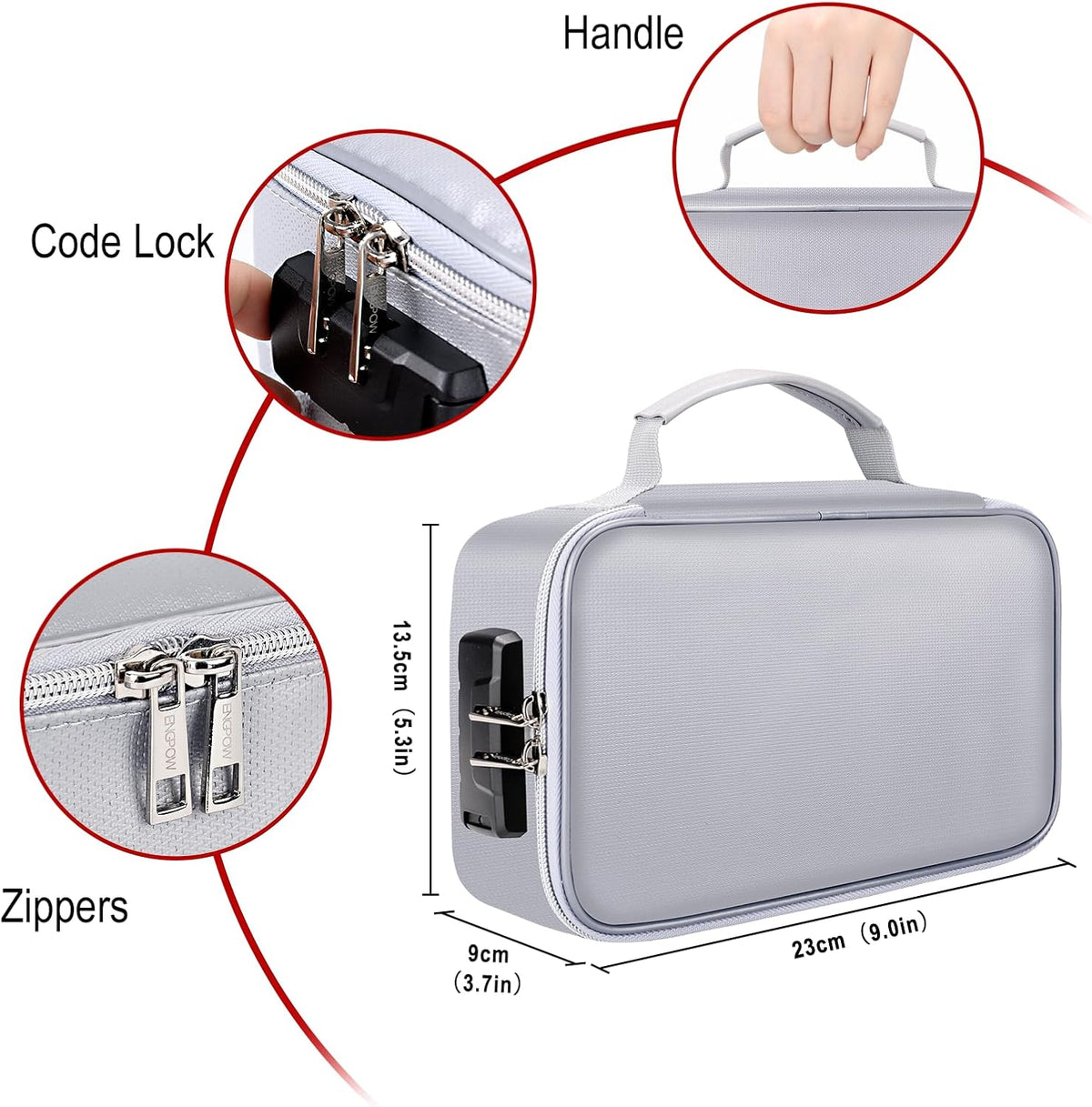 ENGPOW Small Fireproof Storage Organizer Case with Lock, 9”x 5.3”x 3.7”