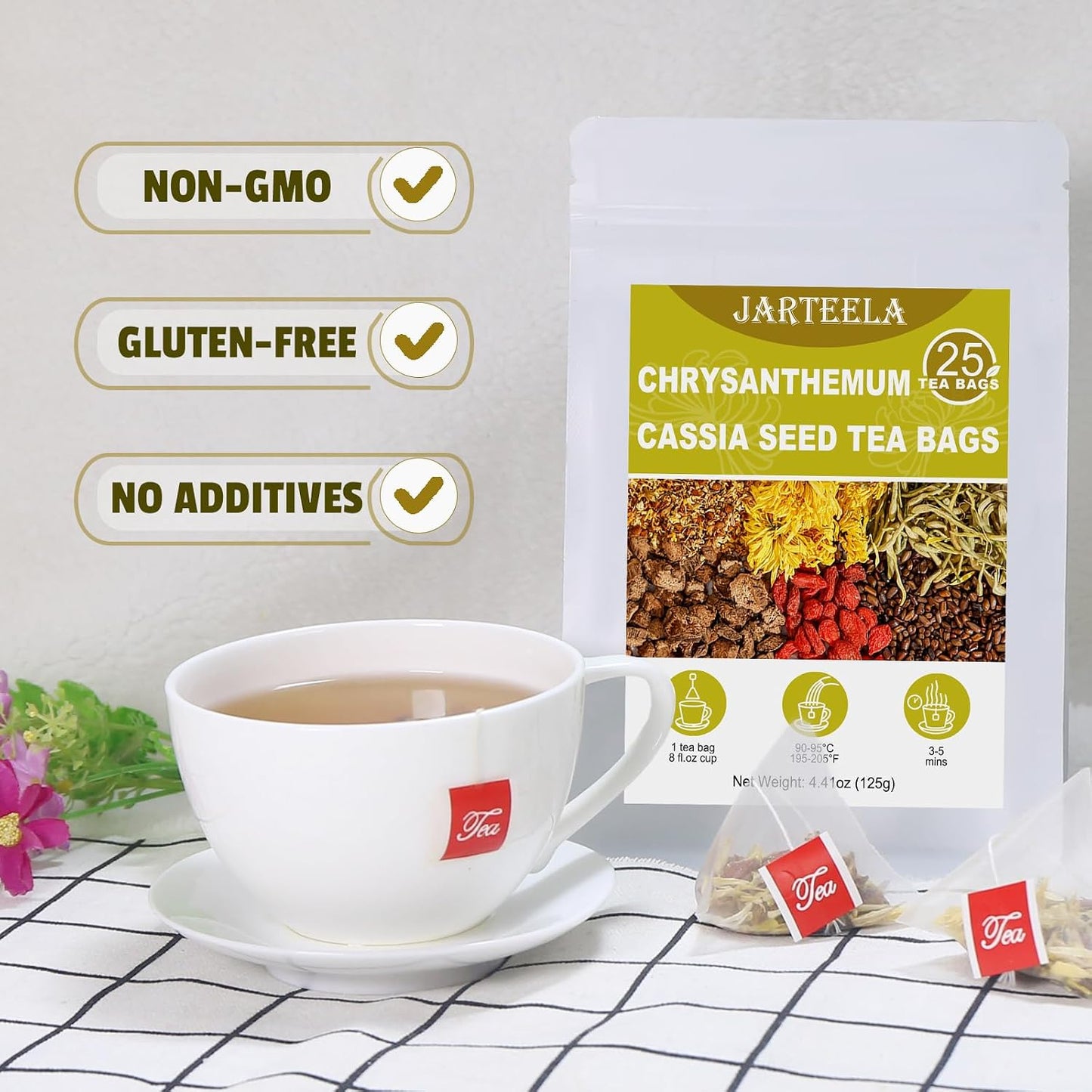 Jarteela Lemon Balm Tea, 1.5g x 60 Count - Natural Melissa Officinalis - Pyramid Herbal Lemon Balm Tea Bags for Digestion - Non-GMO - Caffeine-Free