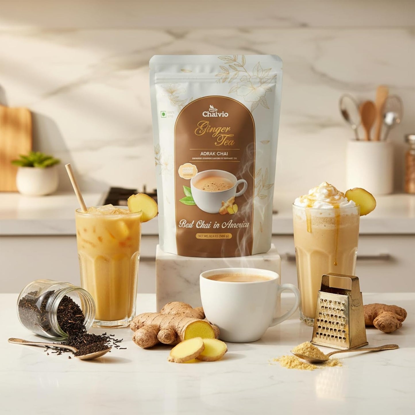 Chaivio Masala Chai Tea Latte, Unsweetened Instant Powder, Authentic Chai-with Natural Ingredients, No Preservatives, Tea Powder, Quick and Healthy Chai(1 lb)