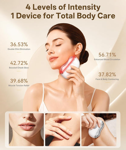 Dopsikn Red Light Therapy for Face and Neck, 7 Color Gua Sha Facial Massager with Hot & Cold Modes, Vibration Face Depuffer Tool for Contouring, Lifting, Gifts for Women & Men (White)