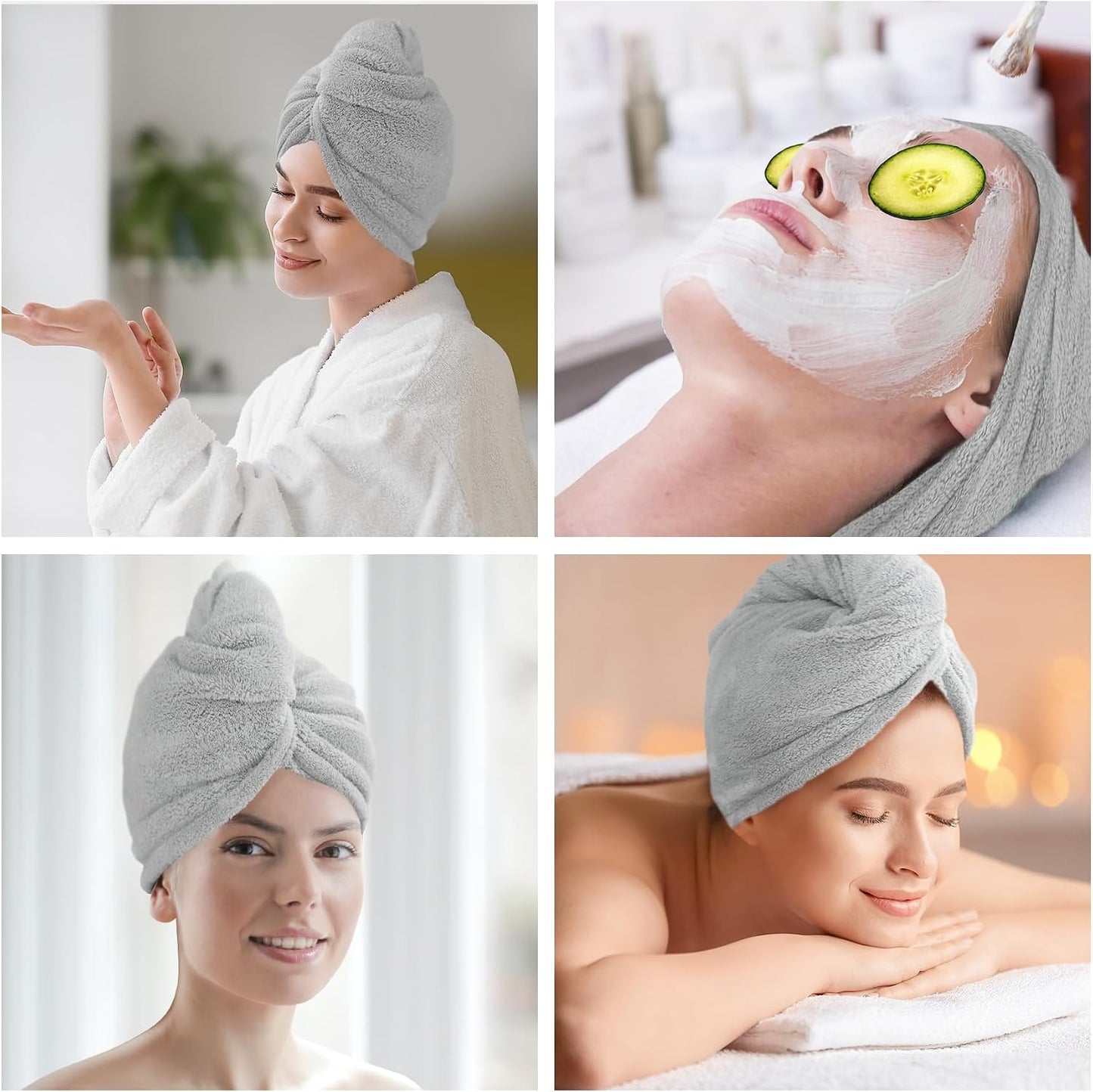 2 Pack Microfiber Hair Towel Wrap for Women Super Absorbent Quick Dry Hair Turban for Drying Curly, Long & Thick Hair 10 inch X 26 inch Lightgrey+SkyBlue