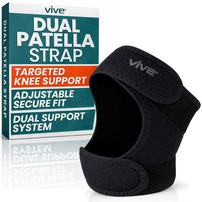 Vive Dual Patellar Tendon Support Strap - Knee Stability Brace for Men & Women, Patella Stabilizer Band for Pain Relief & Mobility, Meniscus, Tendonitis, Running, Arthritis, Injury Recovery (Medium)