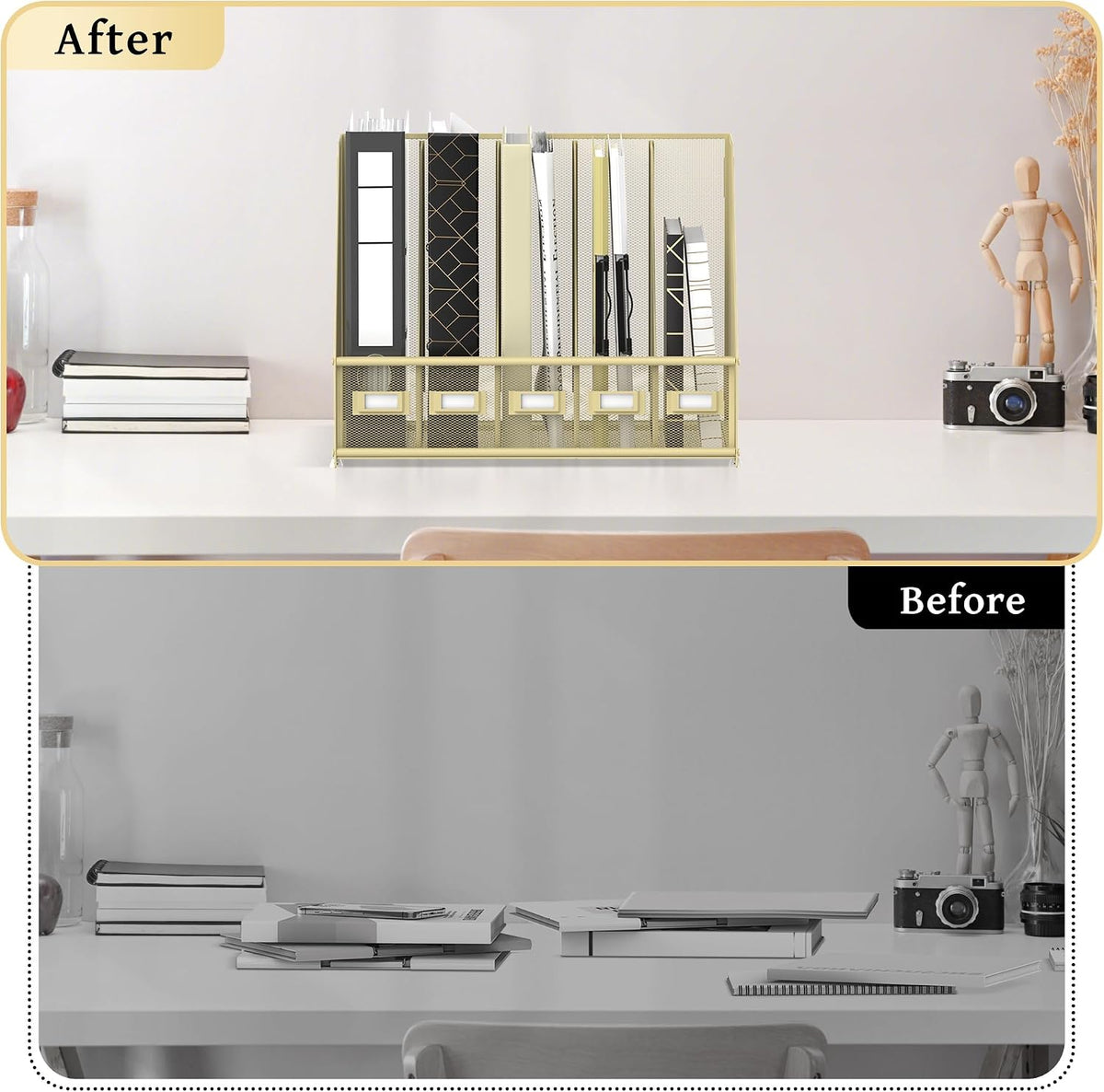 SUPEASY Desk Organizers Metal Desk Magazine File Holder with 5 Vertical Compartments Rack File Organizer for Office Desktop, Classroom, Home Workspace, Black