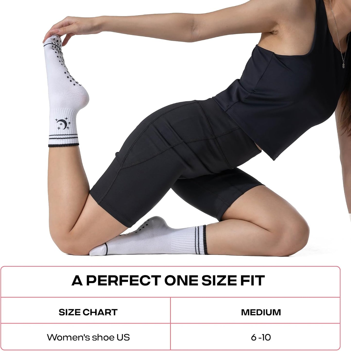 COOLMATE Pilates Socks with Grips for Women, Yoga Socks, Crew Non Slip Women for Barre, Pilates Gifts for Women - Colors B