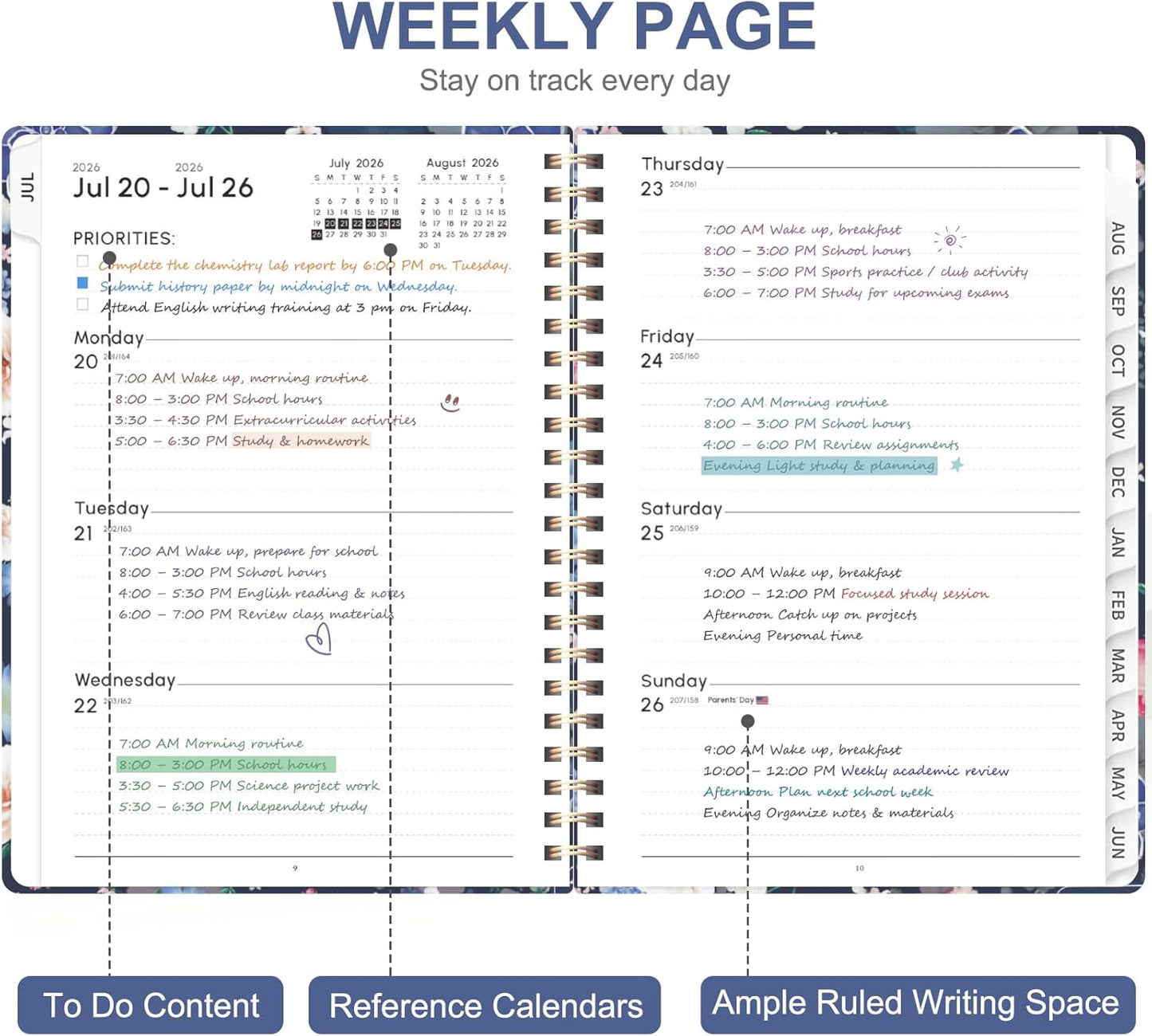 Planner 2026-2027, Weekly and Monthly Calendar Planner, JUL 2026 - JUN 2027 | A5(6.3'' x 8.5''), Hardcover, Agenda Book, Sprial Bound, Inner Pocket, Office and School Use