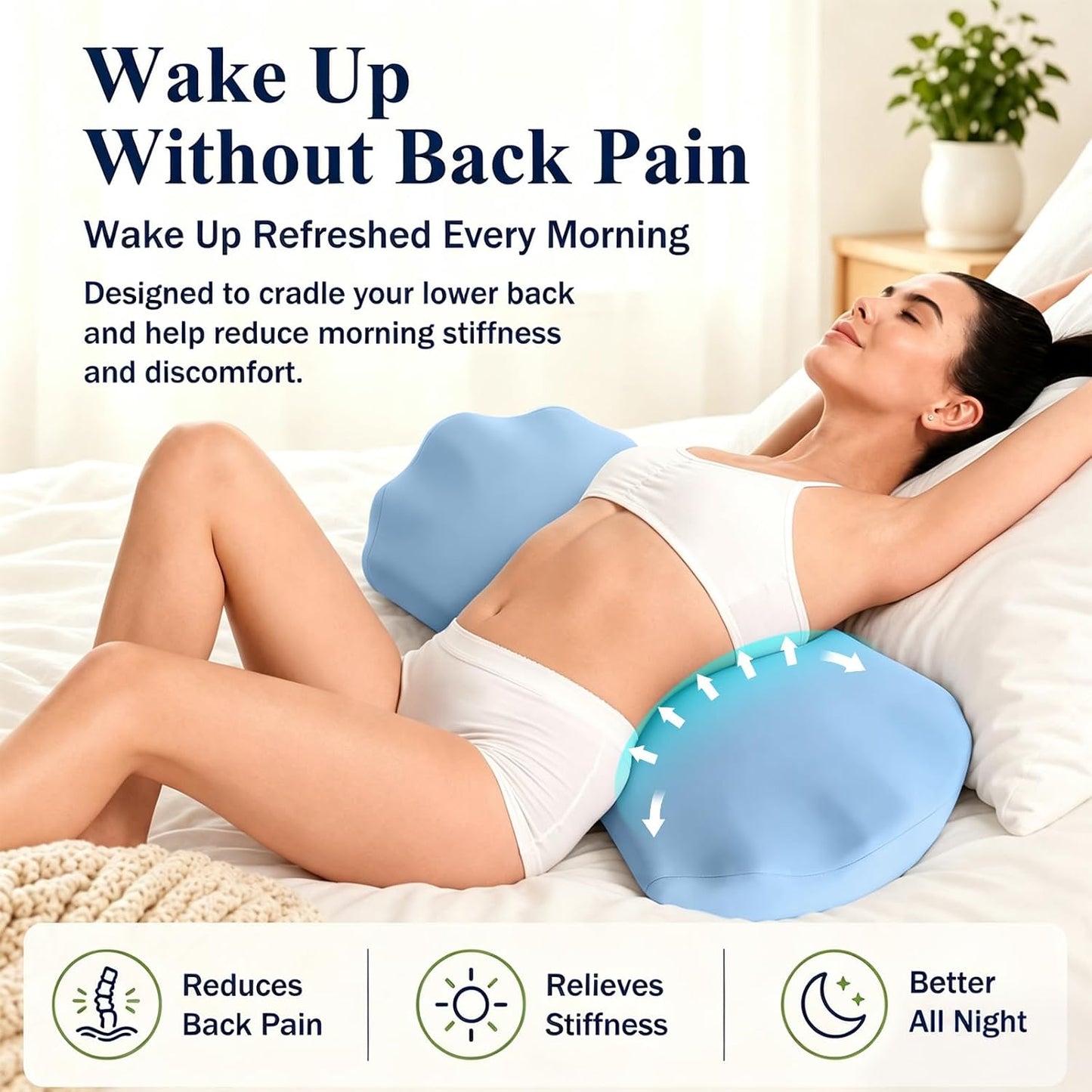 Fledano Lumbar Pillow for Sleeping, Lumbar Support Pillow for Bed for Back Pain Relief, Memory Foam Lower Back Pillow for Bed, Back Support Pillow for Side & Back Sleepers, Washable Cover