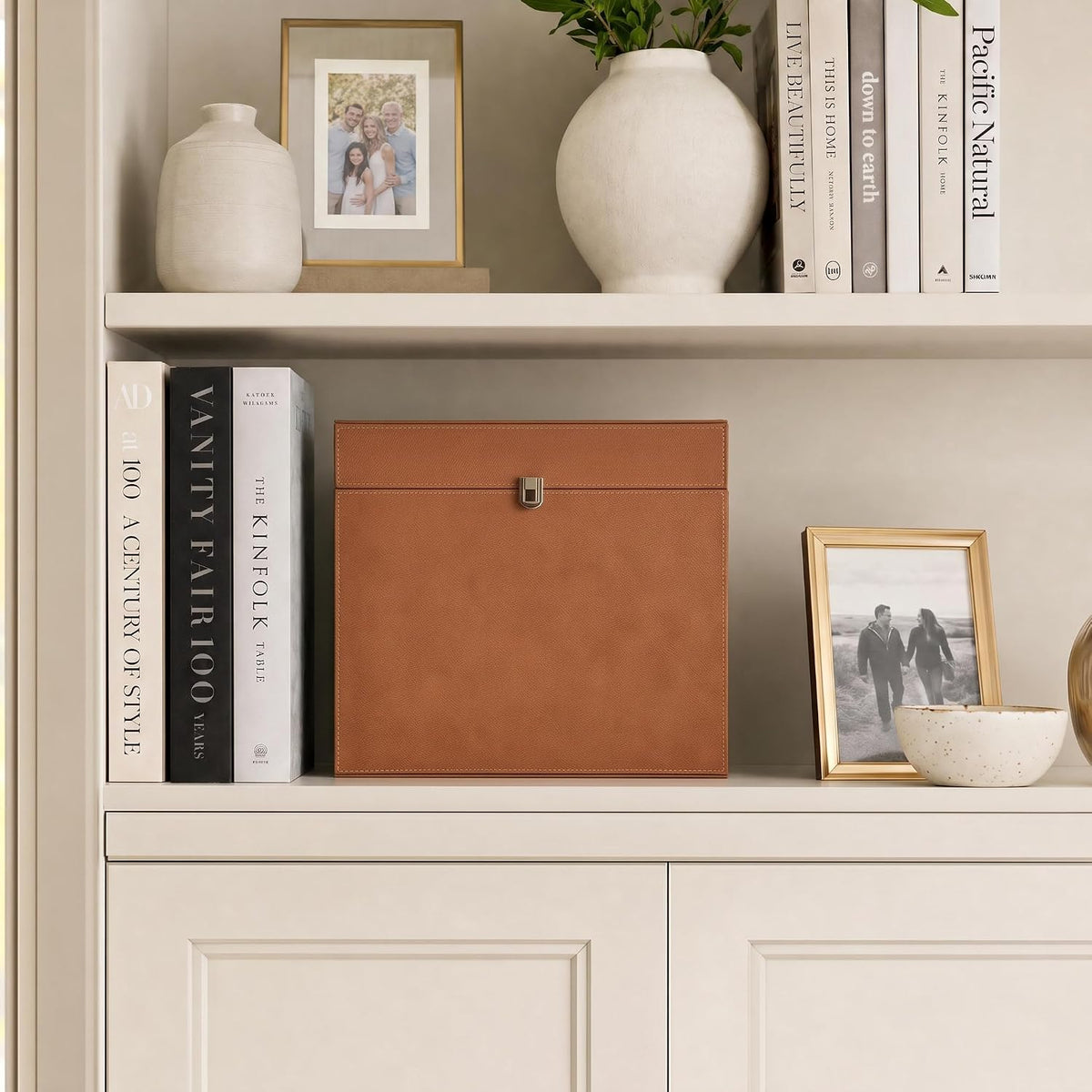 Aesthetic Document Organizer Box with 8 Folders - PU Leather File Organizer