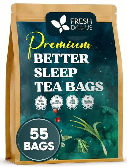 FreshDrinkUS, Premium 55 Tea Bags Better Sleep Herbal Tea | Caffeine-Free Loose Leaf Blend with Spearmint Leaves, Lemongrass Leaves, and Hawthorn Berry – Naturally Refreshing and Aromatic.
