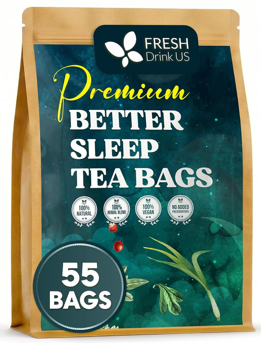 FreshDrinkUS, Premium 55 Tea Bags Better Sleep Herbal Tea | Caffeine-Free Loose Leaf Blend with Spearmint Leaves, Lemongrass Leaves, and Hawthorn Berry – Naturally Refreshing and Aromatic.