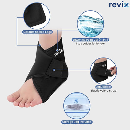 REVIX Ankle Ice Pack Wrap for Plantar Fasciitis & Foot Pain Relief, Reusable Gel Cold Compress Wrap for Feet Swelling, Achilles Tendonitis, and Sprained Ankles Recovery