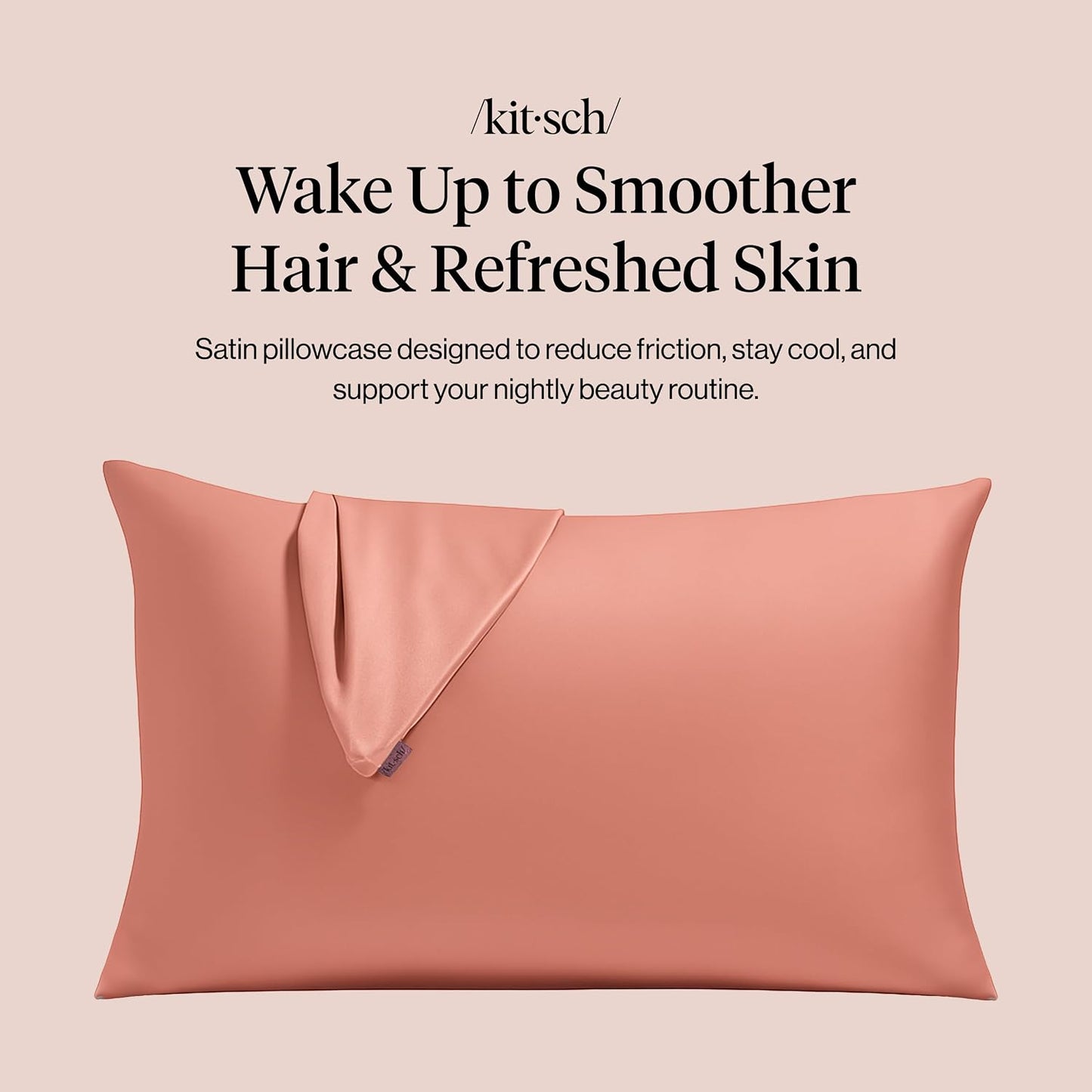Kitsch Satin Pillowcase with Zipper for Hair & Skin - Softer Than Silk Pillow Cases, Smooth Cooling Satin Pillow Case, Wrinkle-Free, Machine Washable - Pillow Cases Standard Size (19x26) - Blush