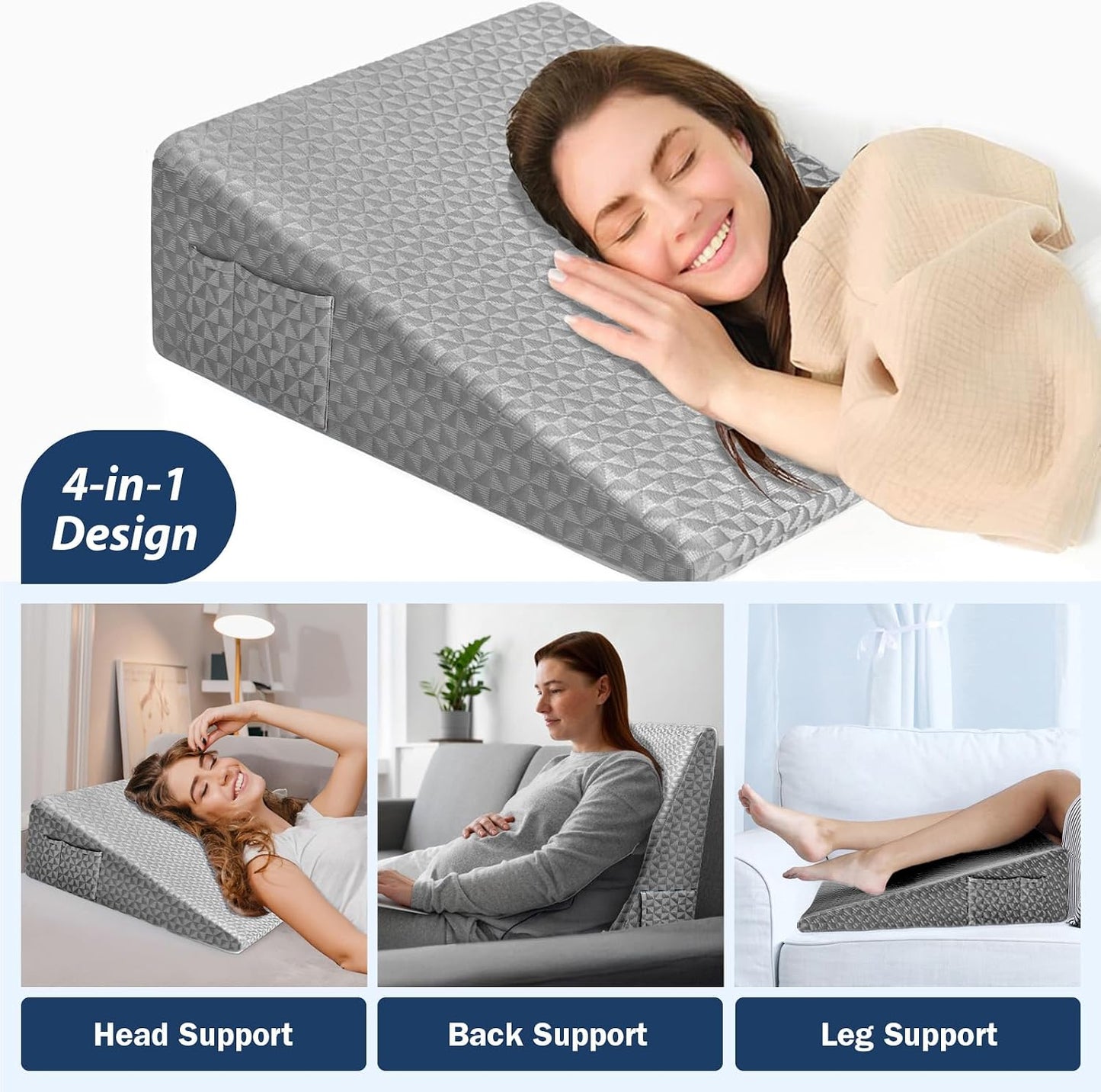 Wedge Pillow for Sleeping, 7.5" Memory Foam Bed Wedge Pillow