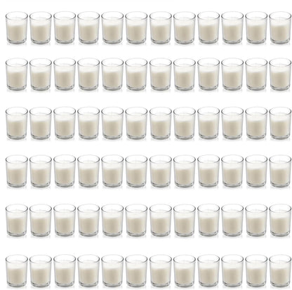 Housecret 24 Pack Warm White Unscented Clear Glass Filled Votive Candles. Hand Poured Wax Candle Ideal Gifts for Aromatherapy Spa Weddings Birthdays Holidays Party