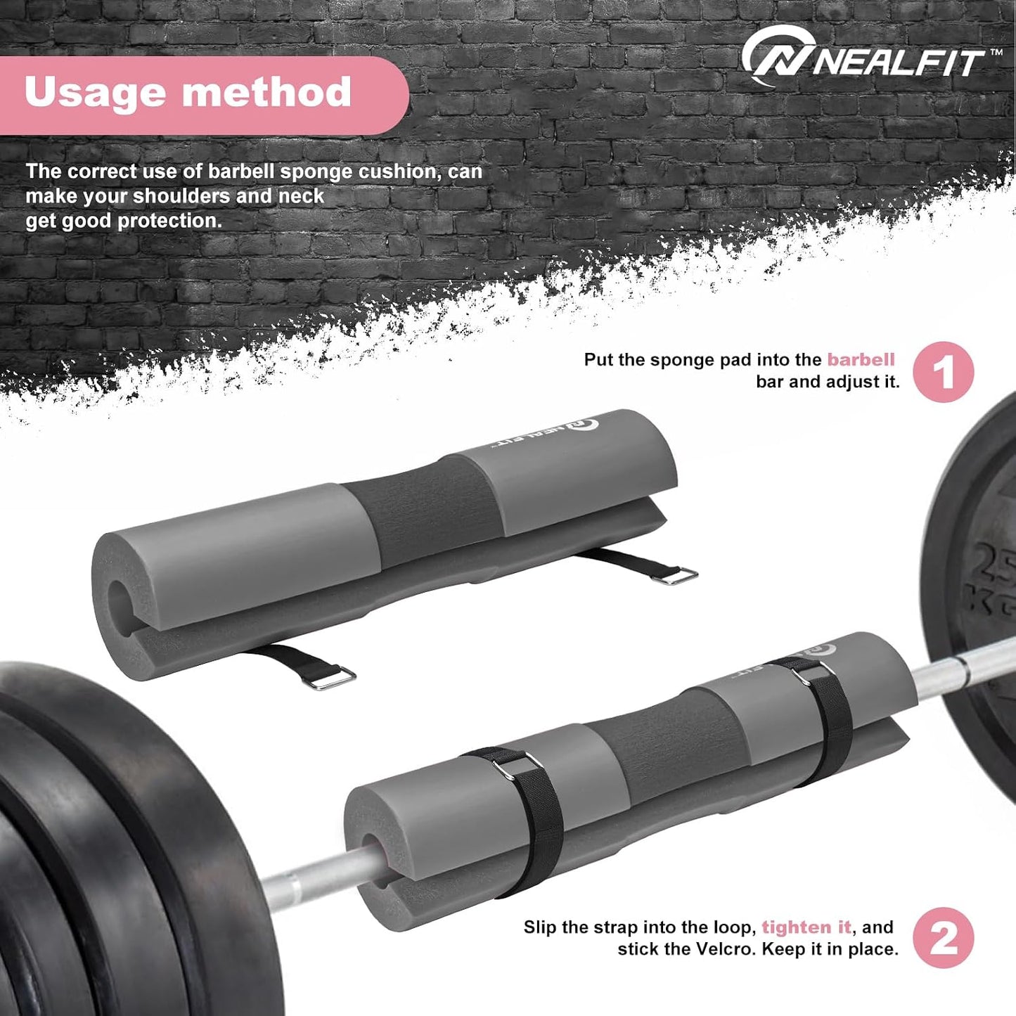 NEALFIT Barbell Pad Squat Pad for Squats—Squat Bar Pad—Great for Weightlifting,Lunges and Hip Thrusts—Foam Sponge Pad—Fit Standard and Olympic Bars Perfectly