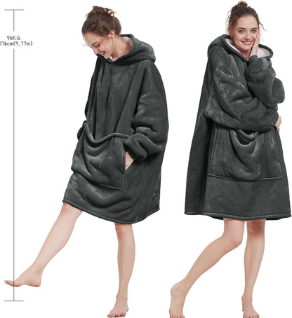 Aemilas Wearable Blanket Hoodie - Warm Sherpa Blanket Sweatshirt as Gifts for Adult Women Mom Men, One Size Fits All