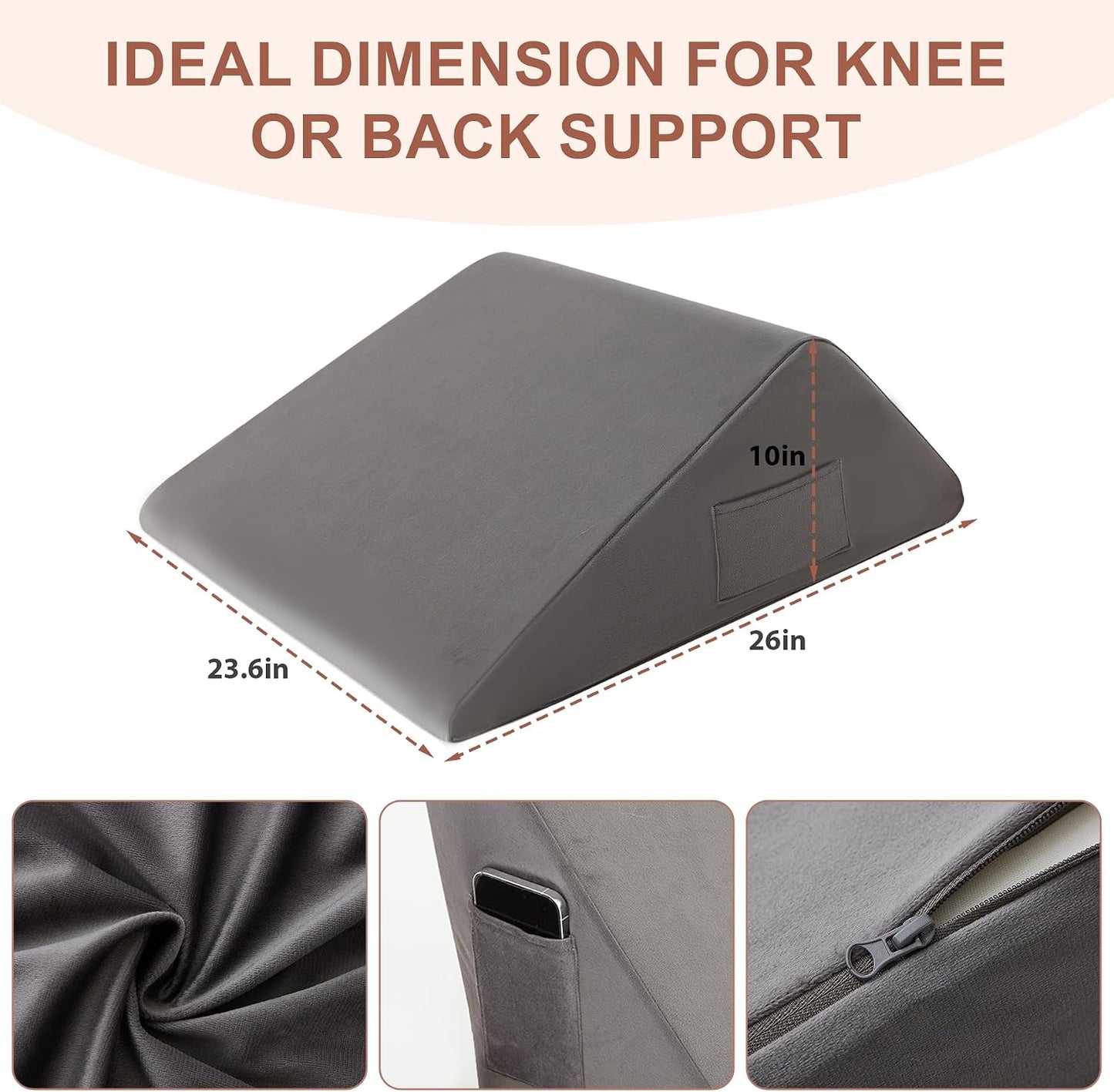 Bedluxe Knee Pillow for Back Sleeping, Leg Pillow Knee Wedge Pillow, Memory Foam Wedge Pillows for Legs Post Surgery, Triangle Pillow for Knee Support, Leg Elevation, Knees Hip Back Pain Relief, White